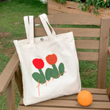 Embroidered Tulip Canvas Tote Bag for Women