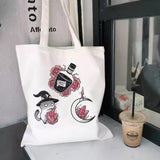 Canvas Tote Bag Satan Cat Demon Print Shopper Shoulder Bags