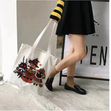 Canvas Tote Bag Satan Cat Demon Print Shopper Shoulder Bags