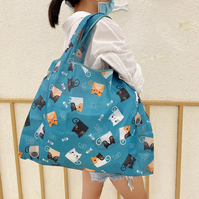 Reusable Shopping Bag Grocery Tote Bag Foldable Women's Shoulder Bag