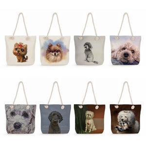 Poodle Dog Art Portrait Print Tote Bag Rope Shoulder Handbag for Women