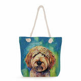 Poodle Dog Art Portrait Print Tote Bag Rope Shoulder Handbag for Women