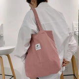 Corduroy Shoulder Bag Casual Tote Handbag