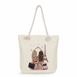 Cartoon Girlfriends Sisters Print Tote Bag for Women Casual Handbags