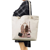 Cartoon Girlfriends Sisters Print Tote Bag for Women Casual Handbags