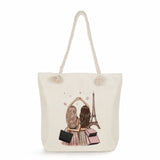 Cartoon Girlfriends Sisters Print Tote Bag for Women Casual Handbags