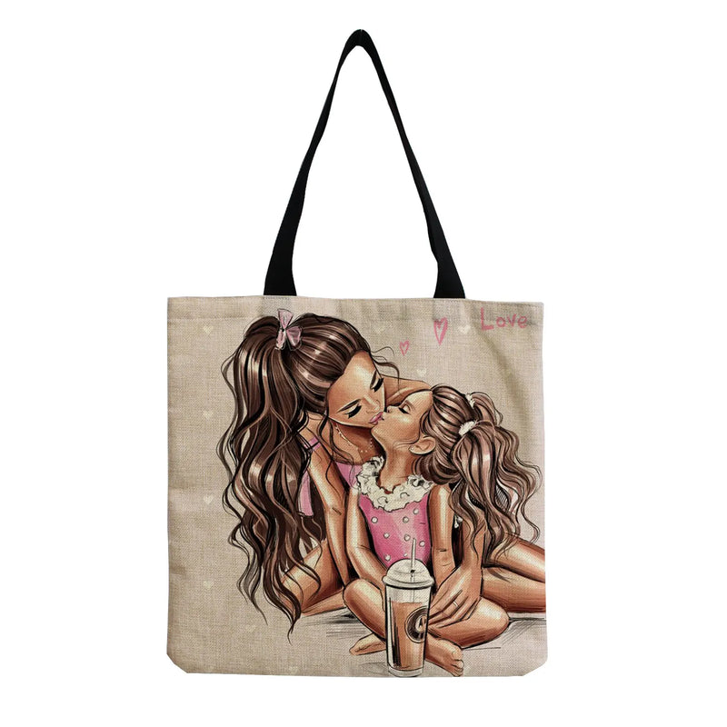 Reusable Tote Customizable Handbag High Capacity Mama Print Foldable