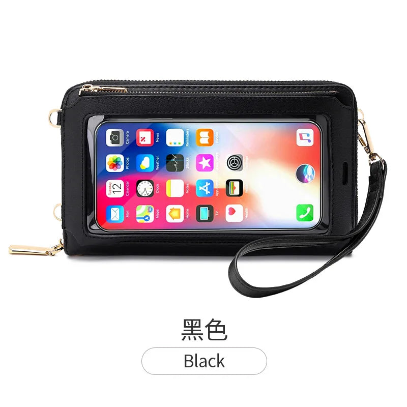 RFID Women's Touch Screen Phone Purse Cross Wallets Leather Handbags
