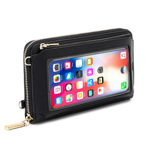 RFID Women's Touch Screen Phone Purse Cross Wallets Leather Handbags