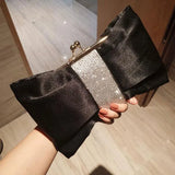 Rhinestone Bow Flashing Clutch Purse Crystal Chain Wedding