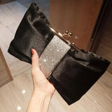 Rhinestone Bow Flashing Clutch Purse Crystal Chain Wedding