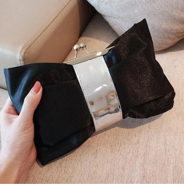 Rhinestone Bow Flashing Clutch Purse Crystal Chain Wedding