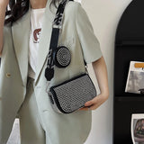 Square Crossbody Bag with Rhinestone Decoration and Wide Shoulder Strap