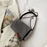 Square Crossbody Bag with Rhinestone Decoration and Wide Shoulder Strap