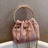 Sparkling Rhinestone Drawstring Bucket Evening Handbag Purse