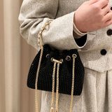Sparkling Rhinestone Drawstring Bucket Evening Handbag Purse