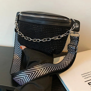 Rhinestone Ladies Handbags Chain Portable for Weekend Vacation