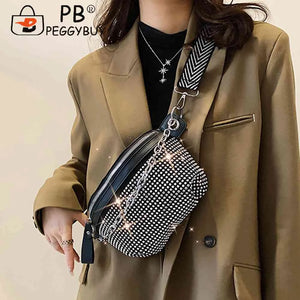 Rhinestone Ladies Handbags Chain Portable for Weekend Vacation