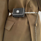 Rhinestone Mini Messenger Bag Detachable Chain Belt Female Network