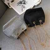 Rhinestone Shoulder Bag Silver Crystal Bucket Crossbody Tote