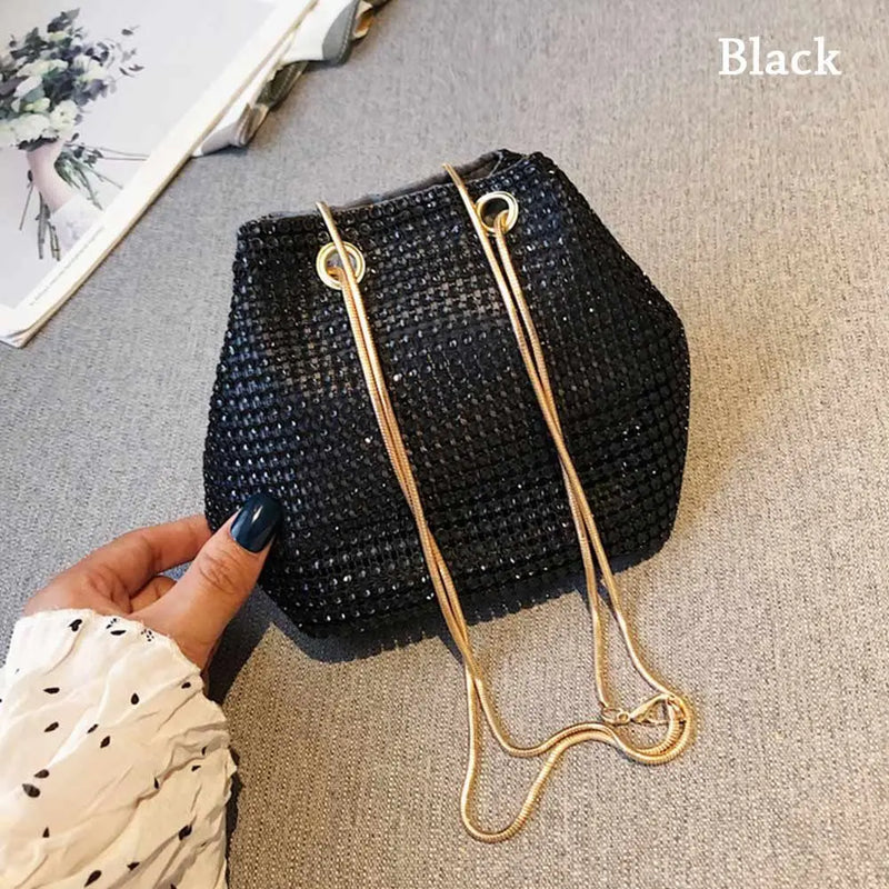 Rhinestone Shoulder Bag Silver Crystal Bucket Crossbody Tote