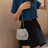 Rhinestone Shoulder Bag Silver Crystal Bucket Crossbody Tote