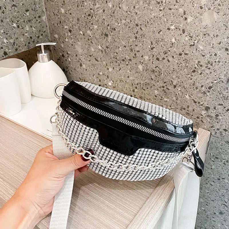 Silver Rhinestone Fanny Pack for Women