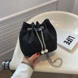 Rhinestone Chain Crossbody Bucket Messenger Handbag for Women