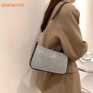 Rhinestones Shoulder Clutch Bag for Women PU Leather Evening Bag