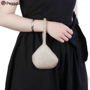 Metal Evening Clutch Bag Diamond Chain Handbag For Wedding