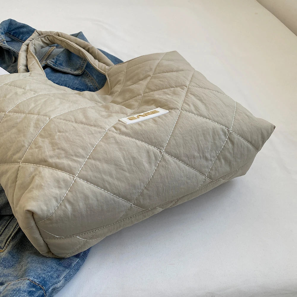 Rhombic Lattice Commute Bag Quilted Large Capacity Soft Casual Vintage