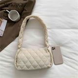 Rhombic Lattice Cotton-Padded Bag Embroidery Thread Ladies Hand Bags Quilted