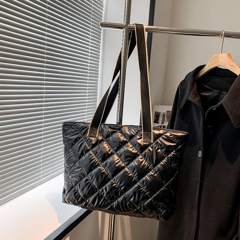 Rhombic Lattice Ladies Handbags Large Capacity Women Cotton-padded Bag