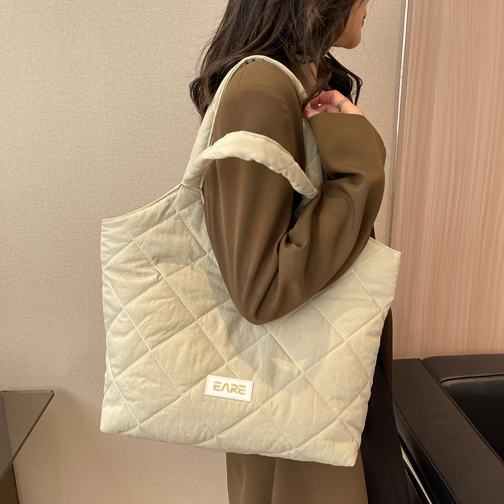 Quilted Rhombic Lattice Underarm Bag Large Capacity Vintage Tote