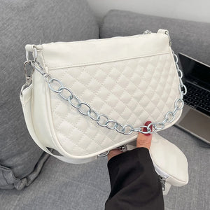 Embroidered Chain Shoulder Bag with Purse