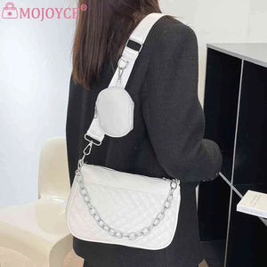 Embroidered Chain Shoulder Bag with Purse, Weekend Vacation PU Leather