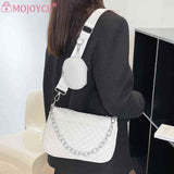 Embroidered Chain Shoulder Bag with Purse, Weekend Vacation PU Leather