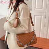 Embroidered Chain Shoulder Bag with Purse, Weekend Vacation PU Leather