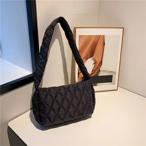 Rhombic Lattice Shoulder Bags Embroidered Cotton-Padded Bag