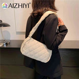 Rhombic Lattice Shoulder Bags Embroidered Cotton-Padded Bag