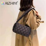 Rhombic Lattice Shoulder Bags Embroidered Cotton-Padded Bag