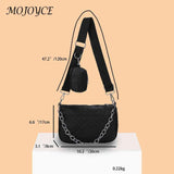 Embroidered Chain Square Bag with Small Purse PU Leather