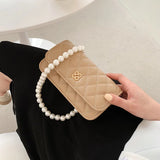 Retro Rhombus Pearl Chain Bag Small Square Bag