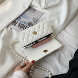 Retro Rhombus Pearl Chain Bag Small Square Bag