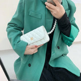 Retro Rhombus Pearl Chain Bag Small Square Bag
