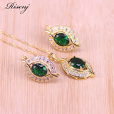 Green Stone Eye Square 18K Rose Jewelry Set With Bracelet
