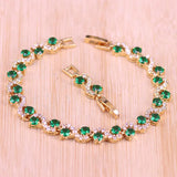 Green Stone Eye Square 18K Rose Jewelry Set With Bracelet
