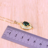Green Stone Eye Square 18K Rose Jewelry Set With Bracelet