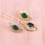 Green Stone Eye Square 18K Rose Jewelry Set With Bracelet