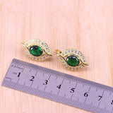 Green Stone Eye Square 18K Rose Jewelry Set With Bracelet
